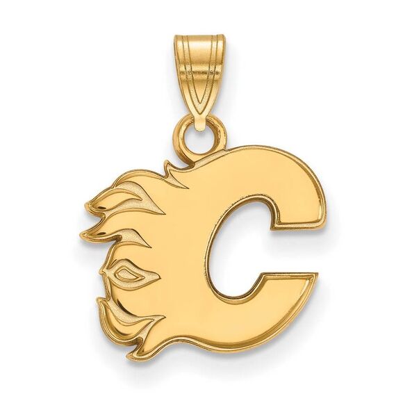 SS 14k Yellow Gold Plated NHL Calgary Flames Small Pendant - Picture 1 of 3